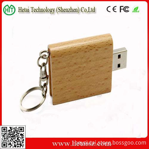 Eco-Friendly Wooden Real Capacity USB Flash Drive with Keychain (HT-U5008)